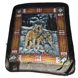 VTG Novatex Wolf Pack Acrylic Blend Multicolor Fleece Throw Blanket 57X50" Rare